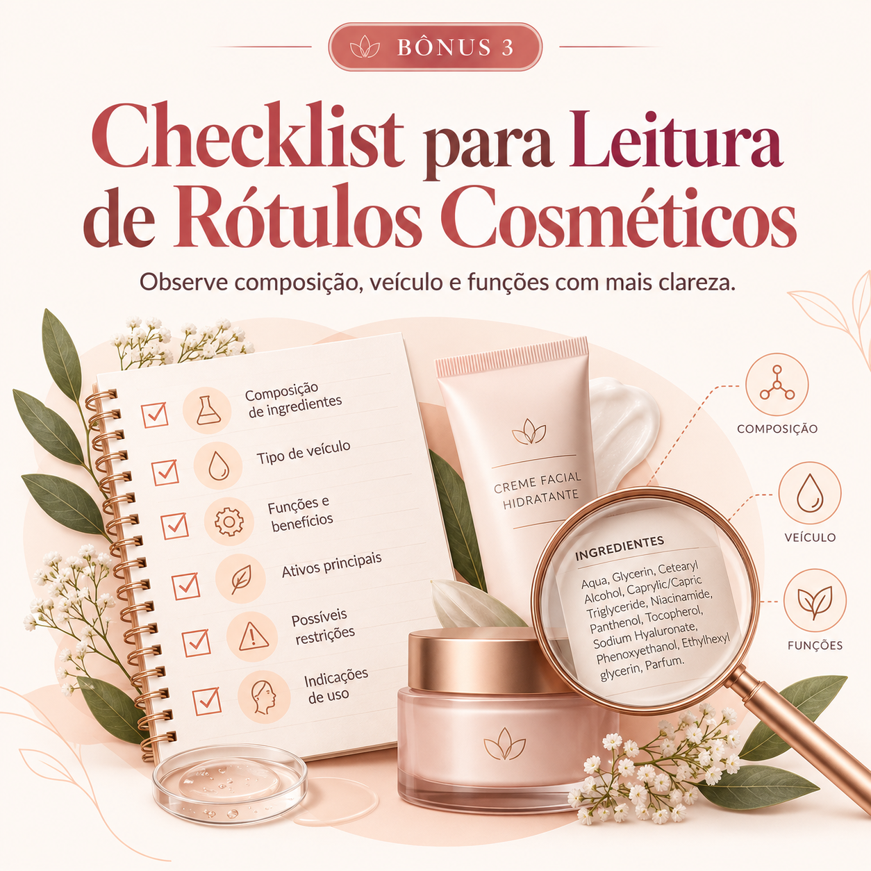 Capa do bônus 3: Checklist para Leitura de Rótulos Cosméticos